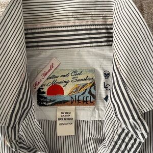 Diesel Black-and-White Striped Shirt with Sunset Patch
